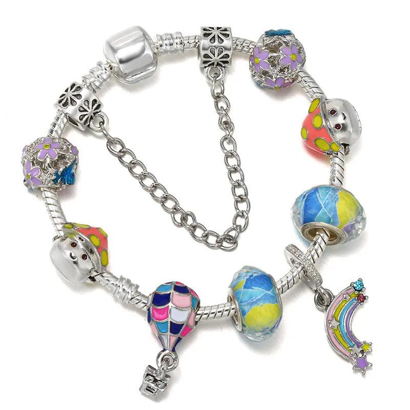 Colorful Charms Bracelet Rainbow Hot Air Balloon Snake Chain DIY Jewelry