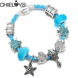 Crystal Fish Beads Charm Bracelet Leather Chain Women Jewelry Gift