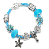 Crystal Fish Beads Charm Bracelet Leather Chain Women Jewelry Gift