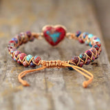 Boho Bracelet Heart Charm Beaded Hand Braided Leather Wrap