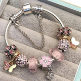Crystal Pink Beads Charm Bracelet for Women
