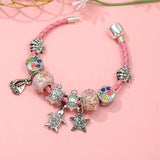 Pink Leather Chain Charm Bracelet with Turtle Shell - Summer Jewelry Gift