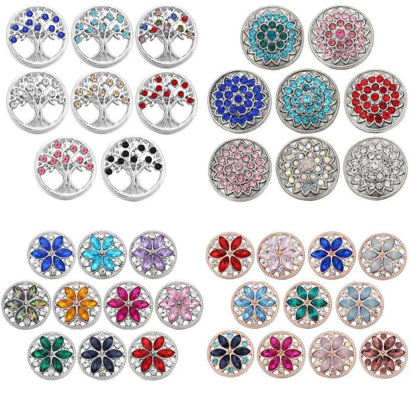 5pcs Mixed Crystal Rhinestone Flowers Snap Buttons for Jewelry