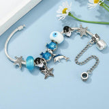 Summer Dolphin Starfish Pendant Charm Bracelet with Silver Beads