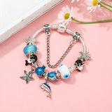 Summer Dolphin Starfish Pendant Charm Bracelet with Silver Beads