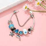 Summer Dolphin Starfish Pendant Charm Bracelet with Silver Beads
