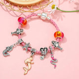 Pink Leather Chain Charm Bracelets With Mermaid Snake Pendant Bracelet