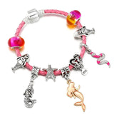 Pink Leather Chain Charm Bracelets With Mermaid Snake Pendant Bracelet