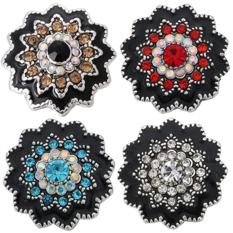 5pcs Rhinestone Flower 18mm Metal Snap Buttons for Snaps Jewelry