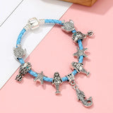 Mermaid Fish Beads Charm Bracelet Leather Chain for Women