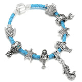 Mermaid Fish Beads Charm Bracelet Leather Chain for Women