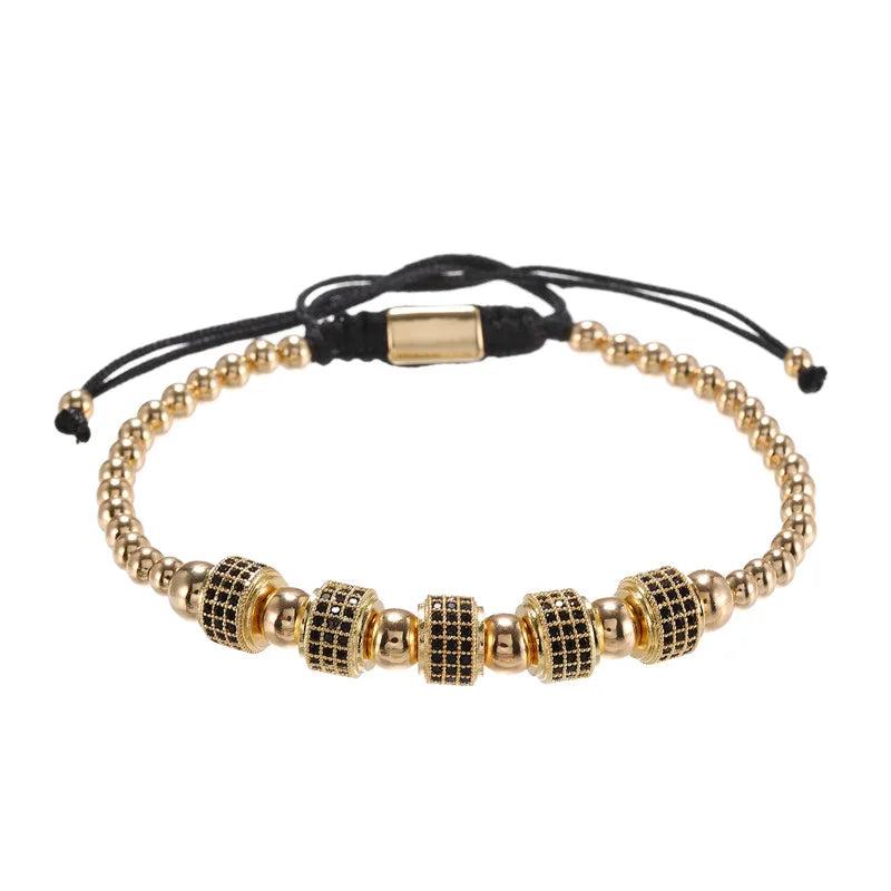 Round CZ Zircon Pave Tube Charm Spacer Braiding Bracelet Men Copper Beaded