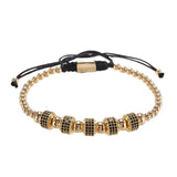 Round CZ Zircon Pave Tube Charm Spacer Braiding Bracelet Men Copper Beaded