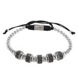Round CZ Zircon Pave Tube Charm Spacer Braiding Bracelet Men Copper Beaded