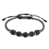 Round CZ Zircon Pave Tube Charm Spacer Braiding Bracelet Men Copper Beaded