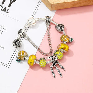 Pineapple Beads Charm Bracelet with Silver Plated Bangle