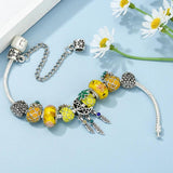 Pineapple Beads Charm Bracelet with Silver Plated Bangle
