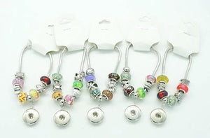 Silver Glass Beads Snap Bracelet 18MM Snap Buttons Jewelry AB0030
