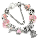 Pink Heart Chain Charm Bracelet with Dog Paw Beads Bangle for Women Men