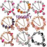 Pink Heart Chain Charm Bracelet with Dog Paw Beads Bangle for Women Men