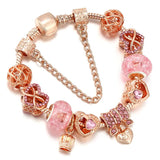 Pink Heart Chain Charm Bracelet with Dog Paw Beads Bangle for Women Men