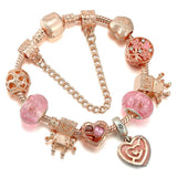Pink Heart Chain Charm Bracelet with Dog Paw Beads Bangle for Women Men