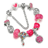 Pink Heart Chain Charm Bracelet with Dog Paw Beads Bangle for Women Men