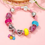 Pink Leather Chain Charm Bracelets With Enamel Colorful MOM Beads Bracelet
