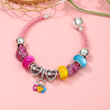 Pink Leather Chain Charm Bracelets With Enamel Colorful MOM Beads Bracelet