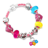 Pink Leather Chain Charm Bracelets With Enamel Colorful MOM Beads Bracelet