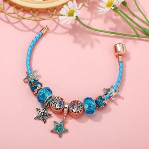 Crystal Starfish Charm Bracelet Leather Chain Women's Jewelry Gift