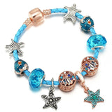 Crystal Starfish Charm Bracelet Leather Chain Women's Jewelry Gift