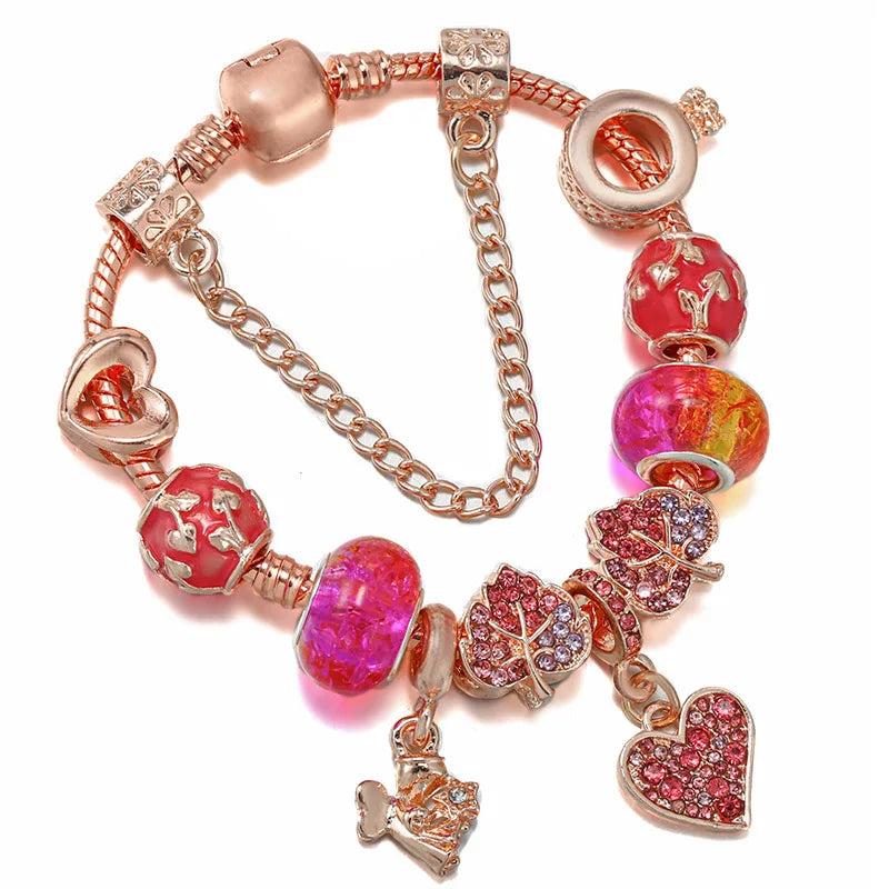 Snake Chain Crystal Heart Charms Bracelet DIY Jewelry