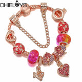 Snake Chain Crystal Heart Charms Bracelet DIY Jewelry