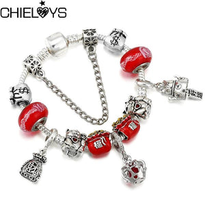 Lucky Cat Pendant Bracelet Silver Plated Purse Red Glass Beads for Women