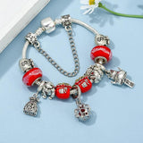 Lucky Cat Pendant Bracelet Silver Plated Purse Red Glass Beads for Women