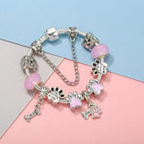 Pink Cartoon Snake Chain Charm Bracelet for Women with Dog Paw Charms