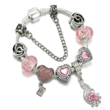 Pink Heart Balloon Beads Pendant Snake Chain Bracelet