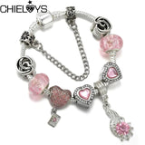 Pink Heart Balloon Beads Pendant Snake Chain Bracelet