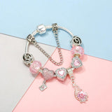 Pink Heart Balloon Beads Pendant Snake Chain Bracelet