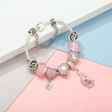 Pink Heart Balloon Beads Pendant Snake Chain Bracelet
