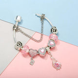 Pink Heart Balloon Beads Pendant Snake Chain Bracelet