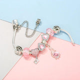 Pink Heart Balloon Beads Pendant Snake Chain Bracelet