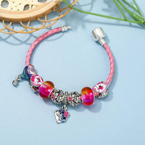 Pink Leather Chain Bracelet with Pansy Helium Balloon Beads
