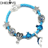 Leather Chain Charm Bracelets With Dolphin Shell Beads