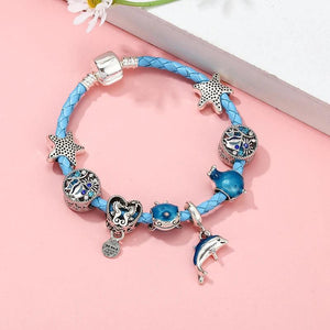 Leather Chain Charm Bracelets With Dolphin Shell Beads