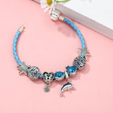 Leather Chain Charm Bracelets With Dolphin Shell Beads