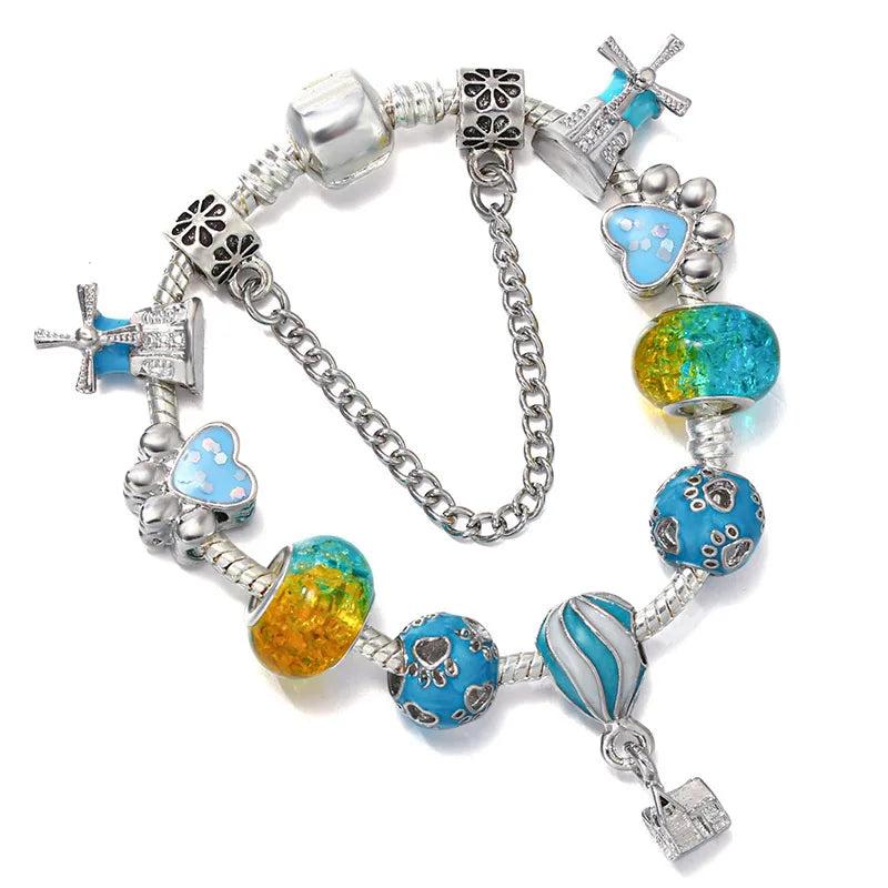 Charm Bracelet Snake Chain Windmill Hot Air Balloon DIY Charms Beads Pendants