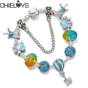 Charm Bracelet Snake Chain Windmill Hot Air Balloon DIY Charms Beads Pendants