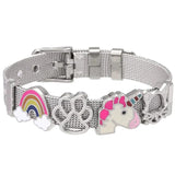 Rose Stainless Steel Mesh Bracelet Set with Heart Lock Charm Bangle